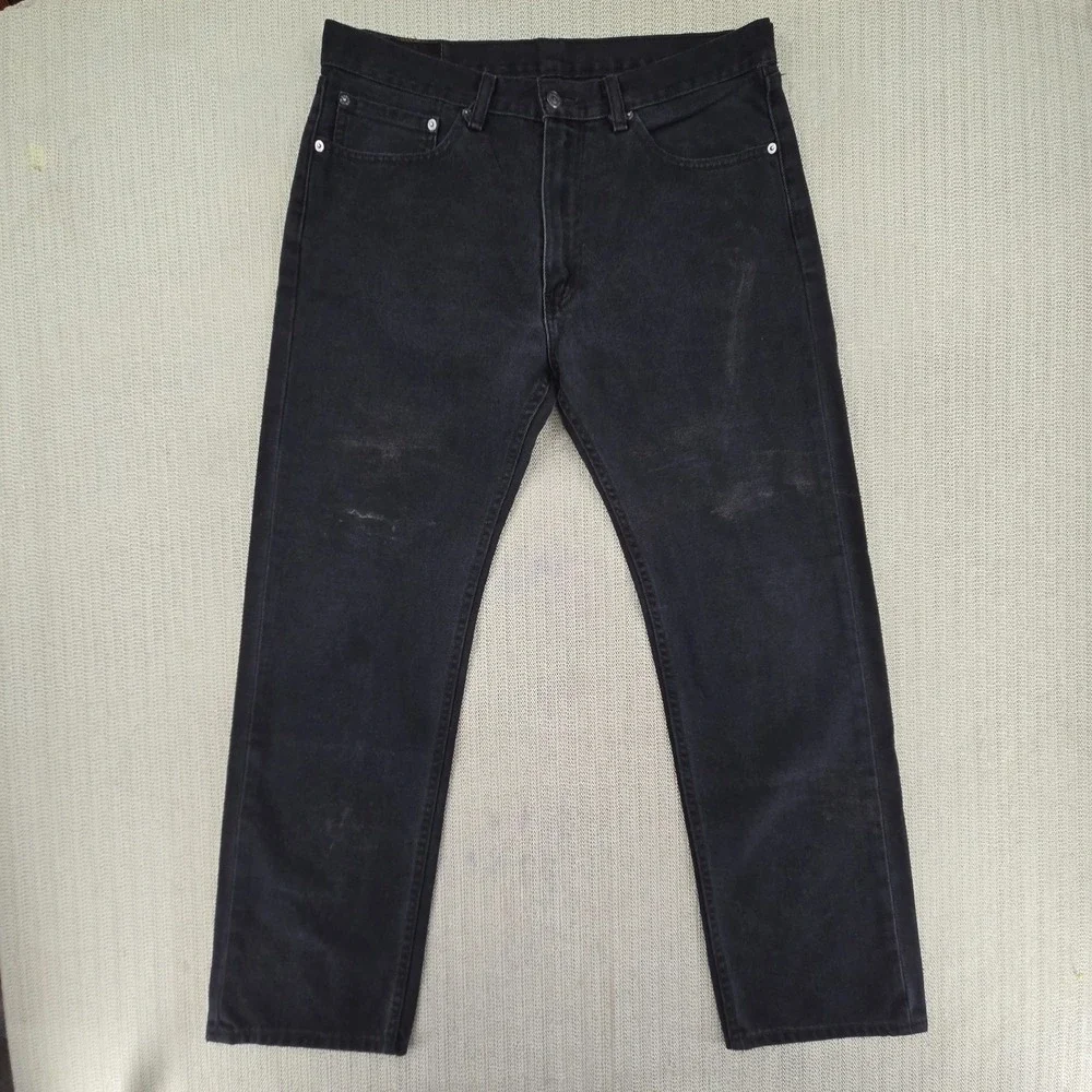 Levis 505 Jeans Mens 36x32 Black Straight Leg Denim Pants Classic Fit